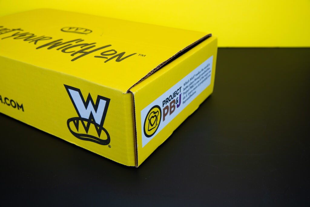 Which Wich custom printed yellow box with branding on multiple sides