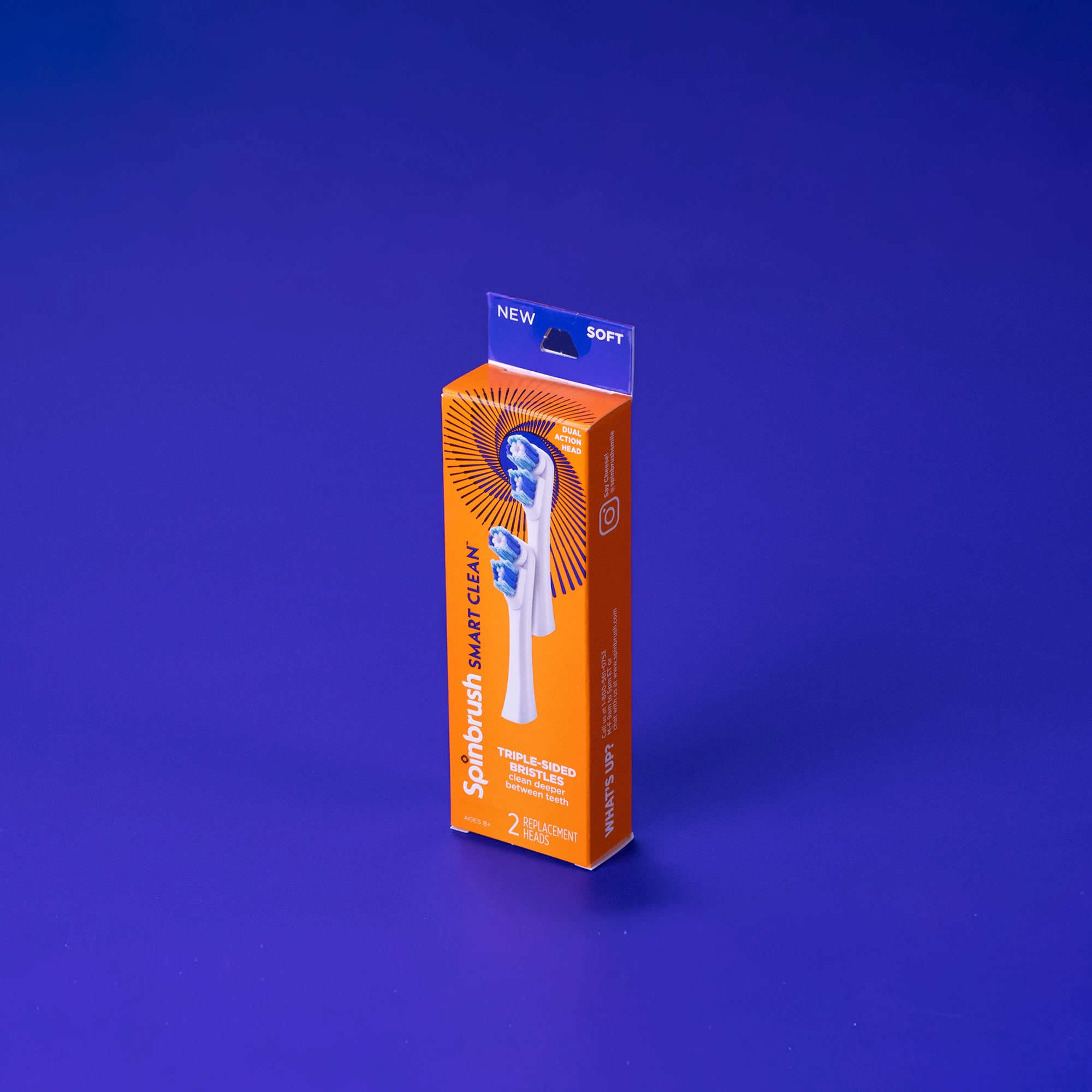 Product image of custom retail packaging for Spinbrush Smart Clean toothbrush replacement heads.